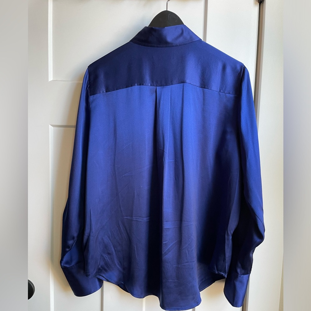 Madewell Silk Flap-Pocket Button-Up Shirt in Deep Cobalt - Picture 6 of 12